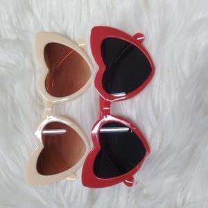 New 1 Beige + 1 Red Heart Sunglasses